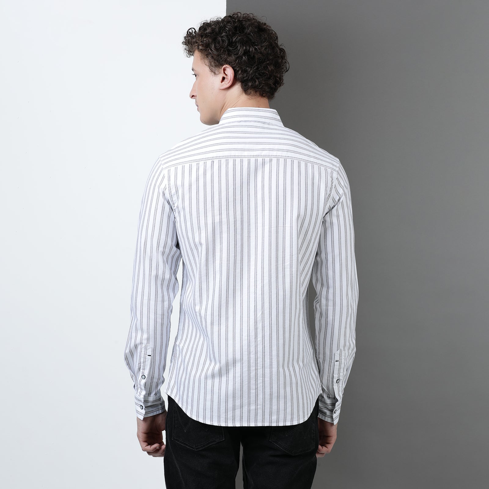 White Yarn Dyed Strips Full Sleeve Shirt