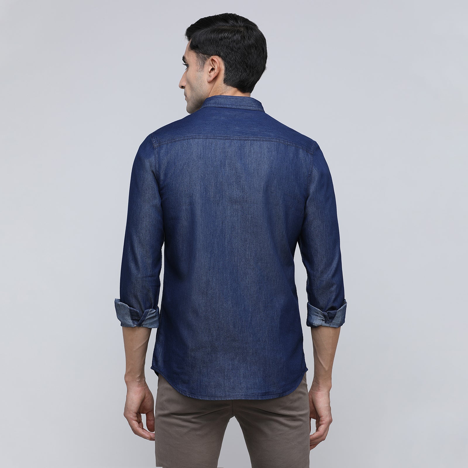 Indo Cotton Men's Printed Denim Full Sleeve Shirt