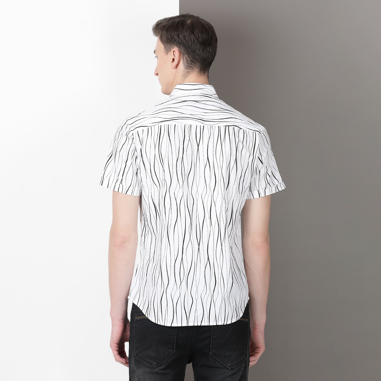 White & Black Strip Half Sleeve Shirt