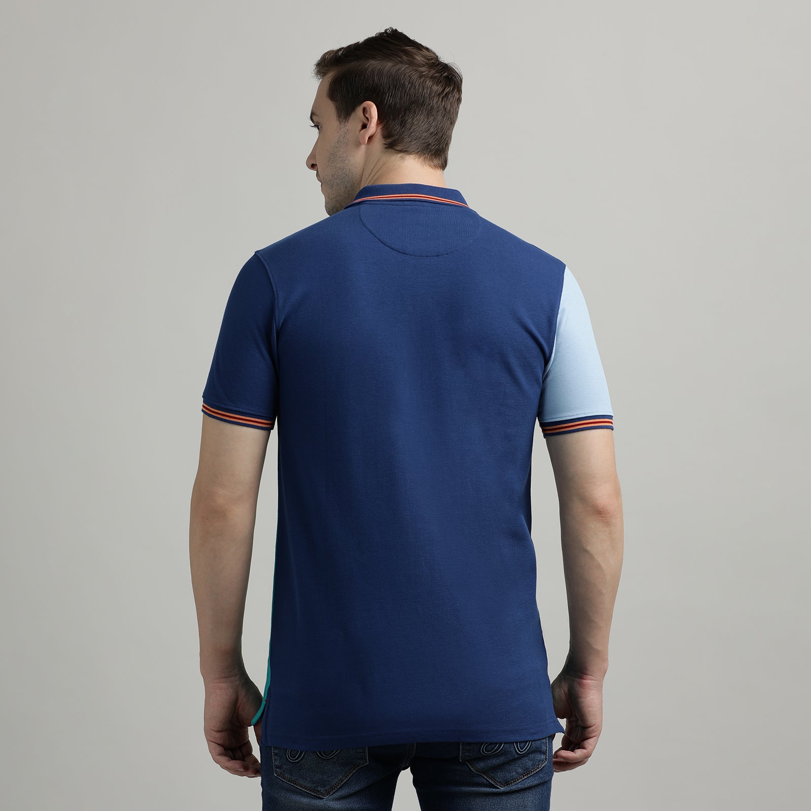 Polo T-Shirt Navy and Blue Grass Cut and Sew