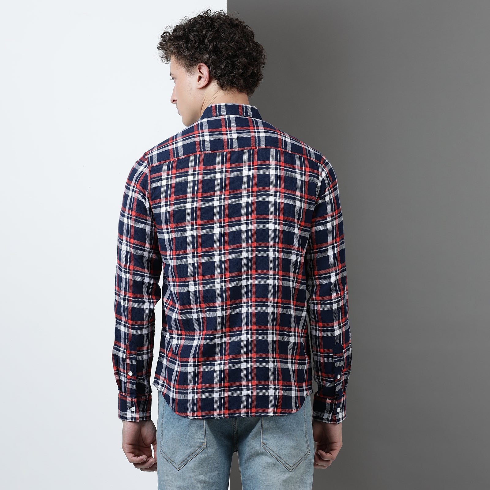 Navy Yarn Dyed Checks Full Sleeve Shirt