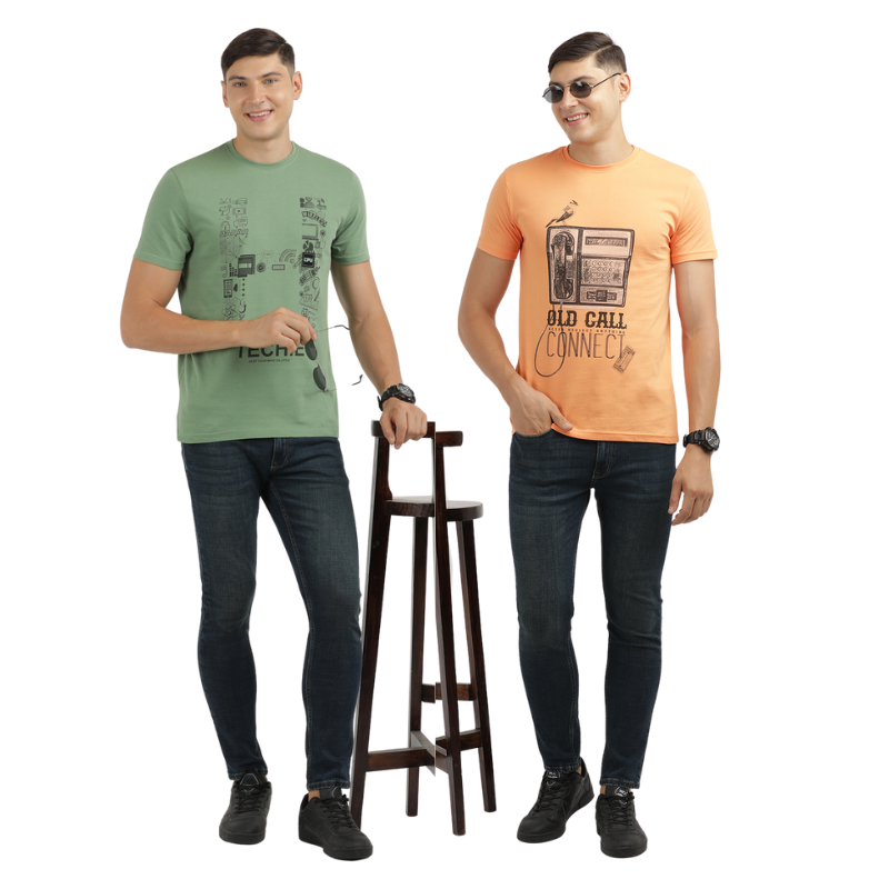 Techie Men's & OLD CALL CONNECT Graphic printed Crew Neck T-Shirt Pack Of 2