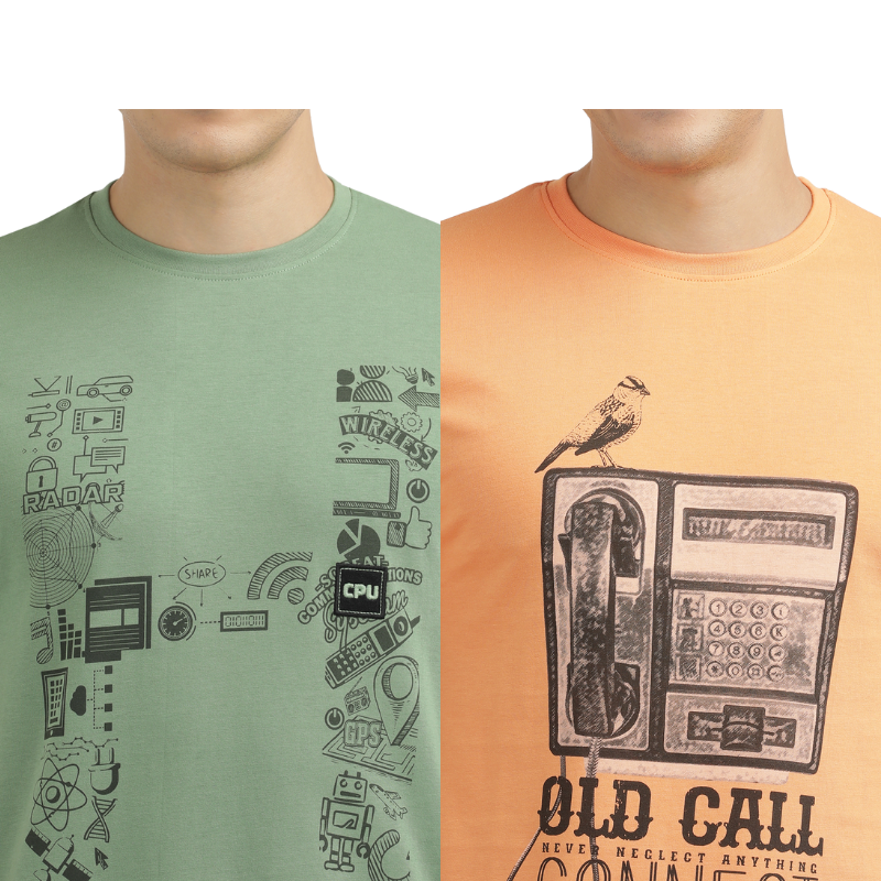 Techie Men's & OLD CALL CONNECT Graphic printed Crew Neck T-Shirt Pack Of 2