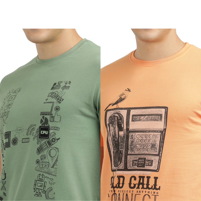 Techie Men's & OLD CALL CONNECT Graphic printed Crew Neck T-Shirt Pack Of 2