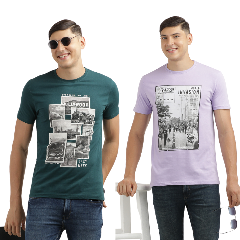 Men's Hollywood Over The Limit & World Invasion Find Your Way Round Neck Printed T-Shirt Pack of 2