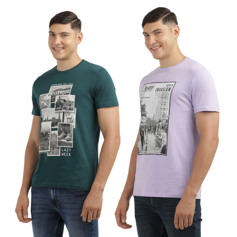 Men's Hollywood Over The Limit & World Invasion Find Your Way Round Neck Printed T-Shirt Pack of 2