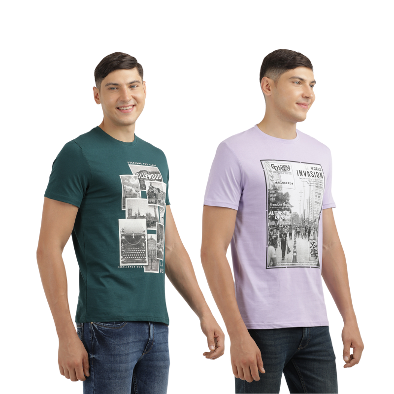 Men's Hollywood Over The Limit & World Invasion Find Your Way Round Neck Printed T-Shirt Pack of 2