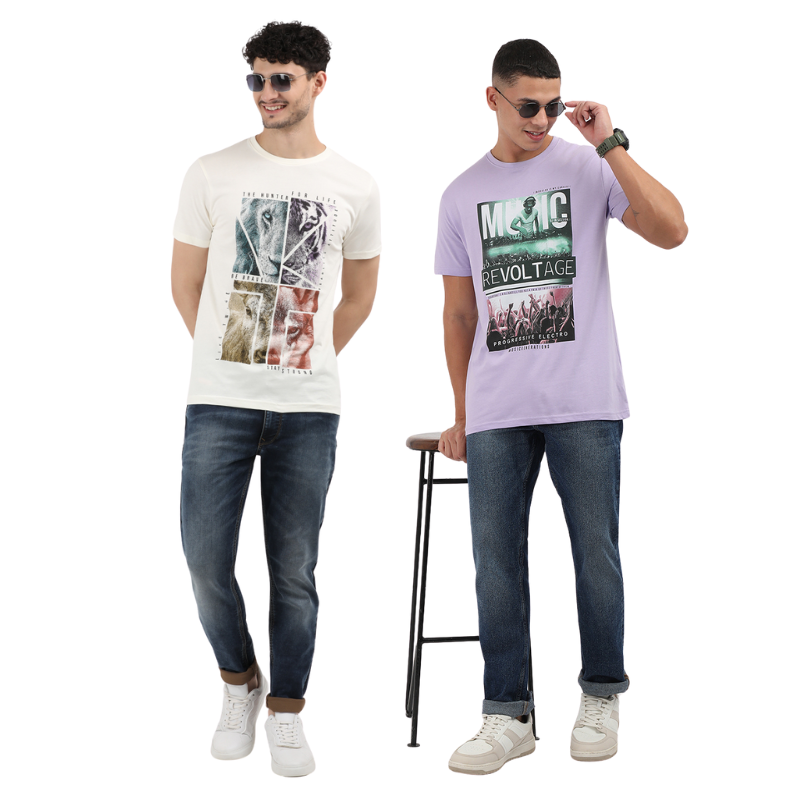 Men's Hunter for Life Animal & Music Revolt age Graphic Print T-Shirt Pack Of 2