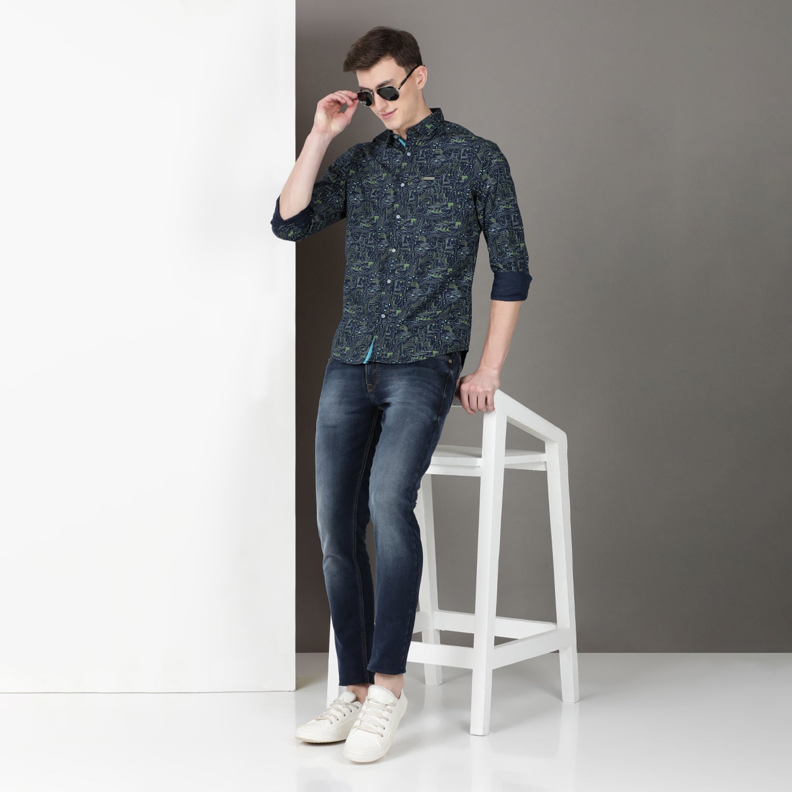 Navy Blue Full Sleeve Printed shirt