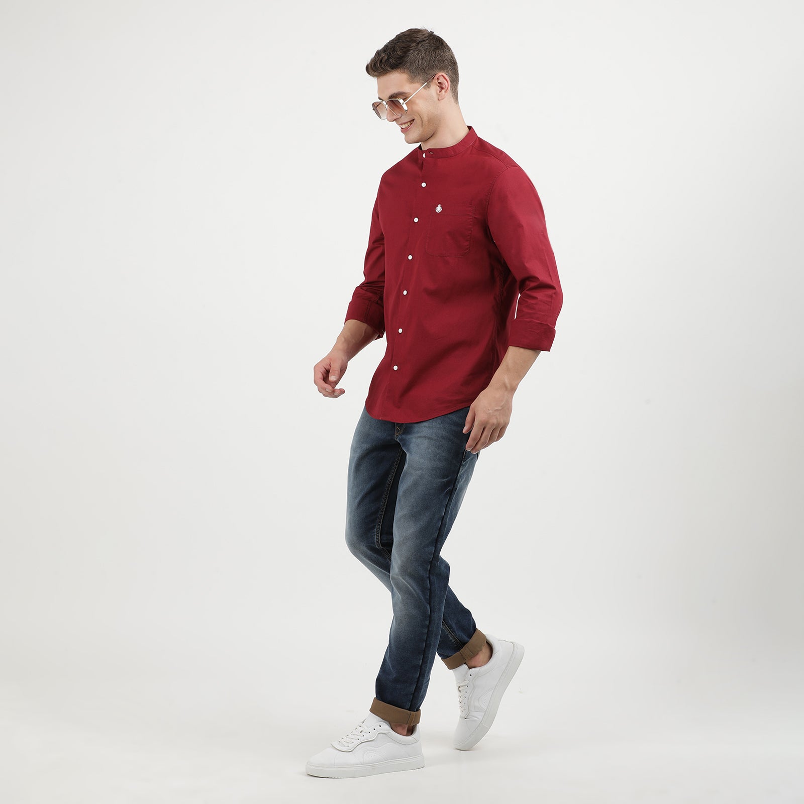 Stylish Tibetan Red Full Sleeve Mandarin Collar Shirt