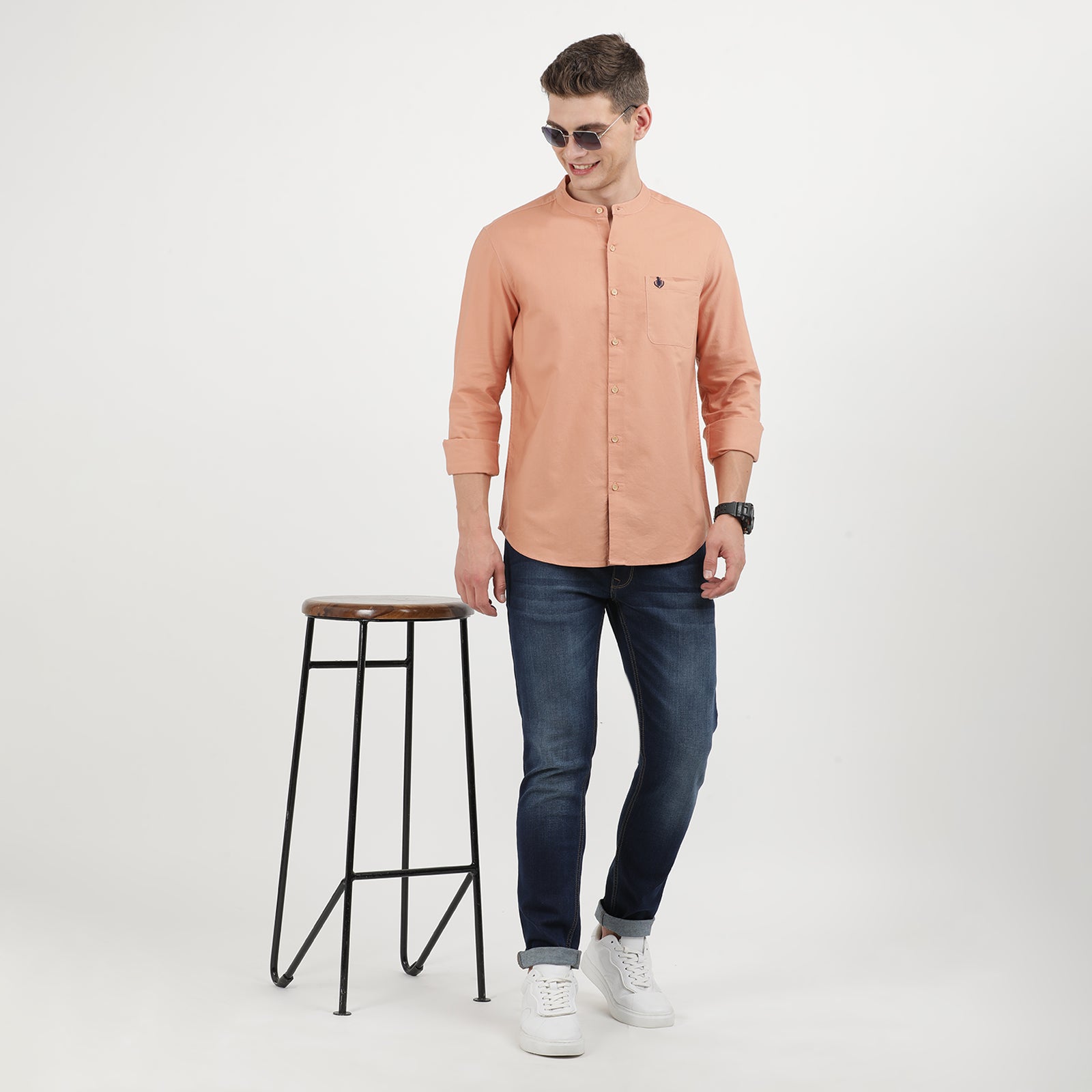 Clay Colored Mandarin Collar Full Sleeve Shirt