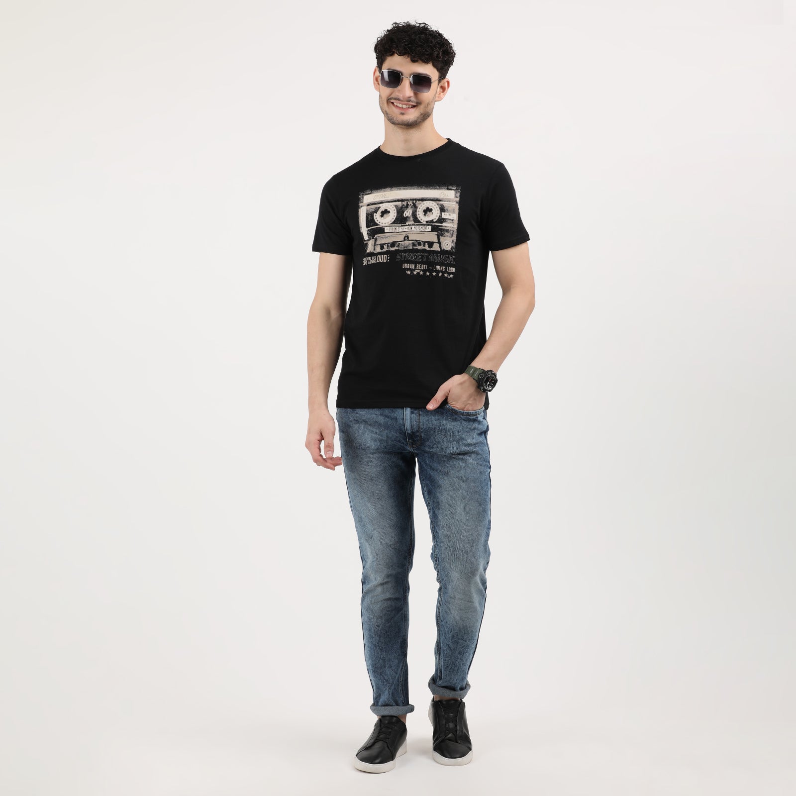 Jet Black  Men's Retro Cassette Tape Graphic Tee