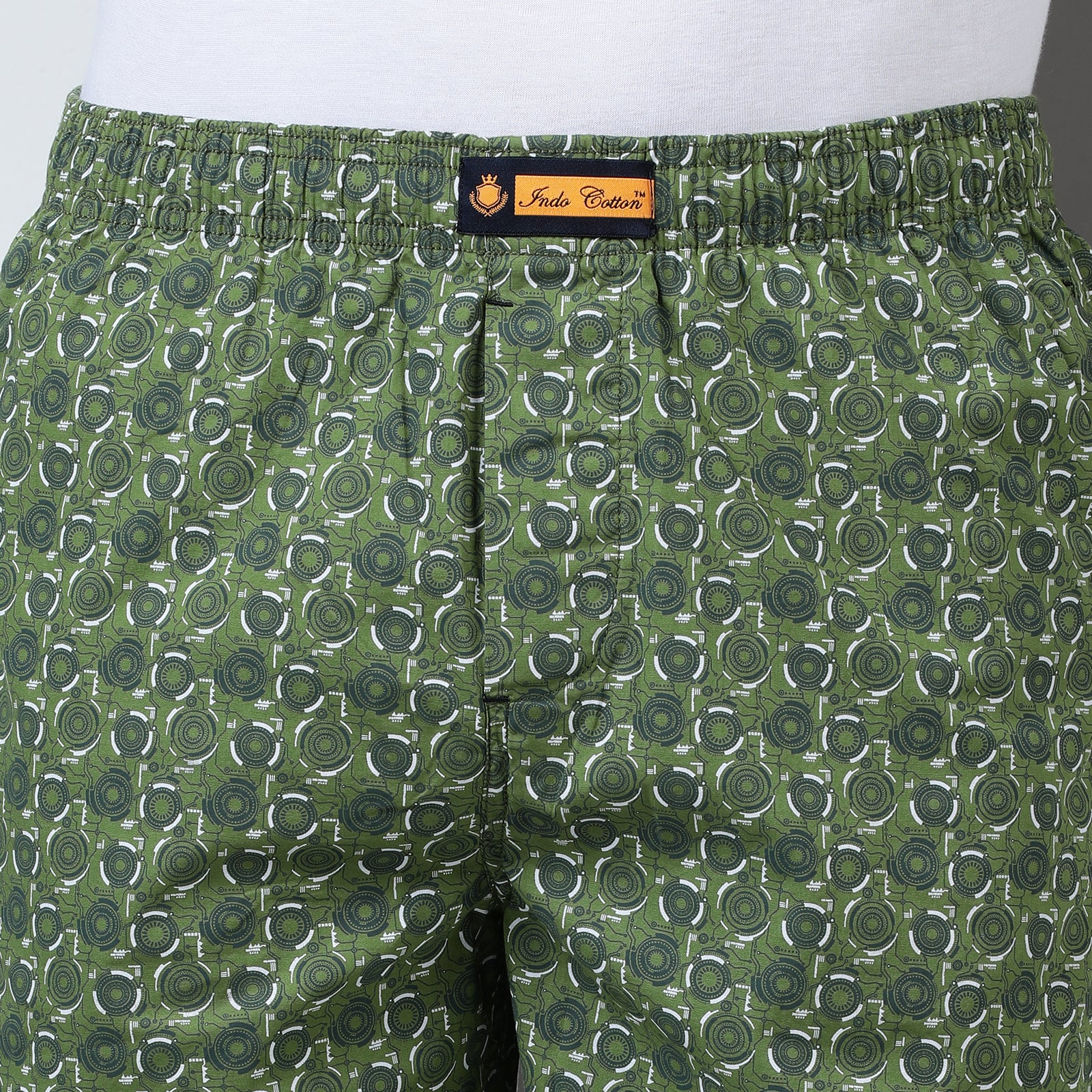 Green Cotton Printed Long Thigh Shorts