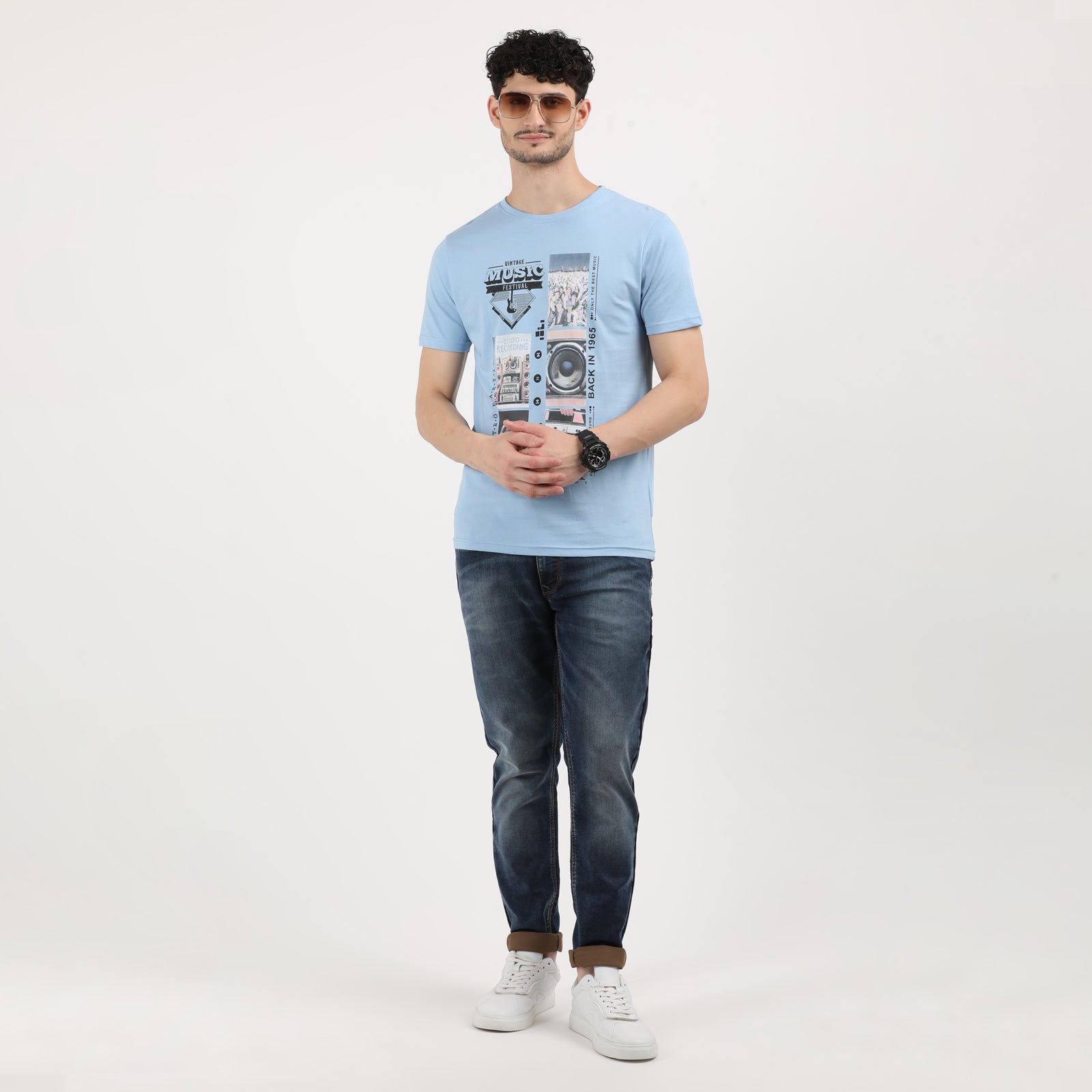 Powder Blue Men's Vintage Music Festival Graphic Tee