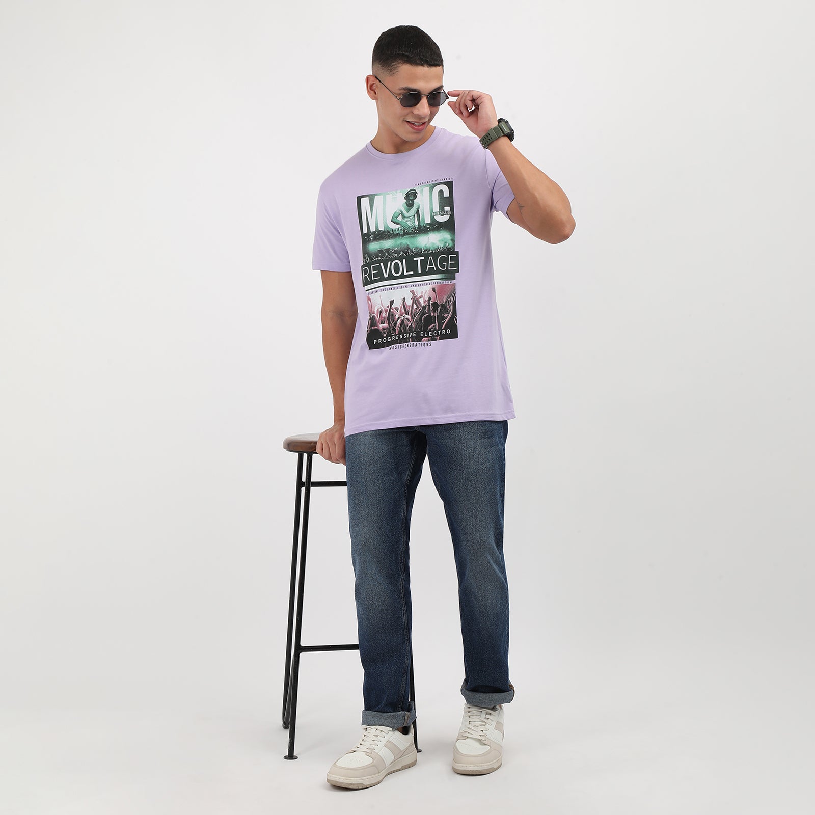 Lavender Music Revoltage Men's Graphic Printed Crew Neck T-Shirt