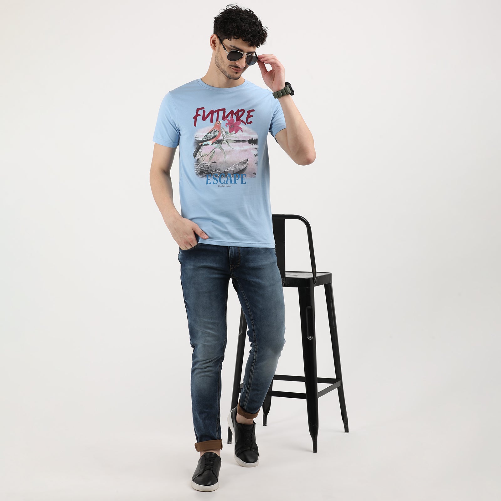 Powder Blue Future Escape Adventure Print T-Shirt