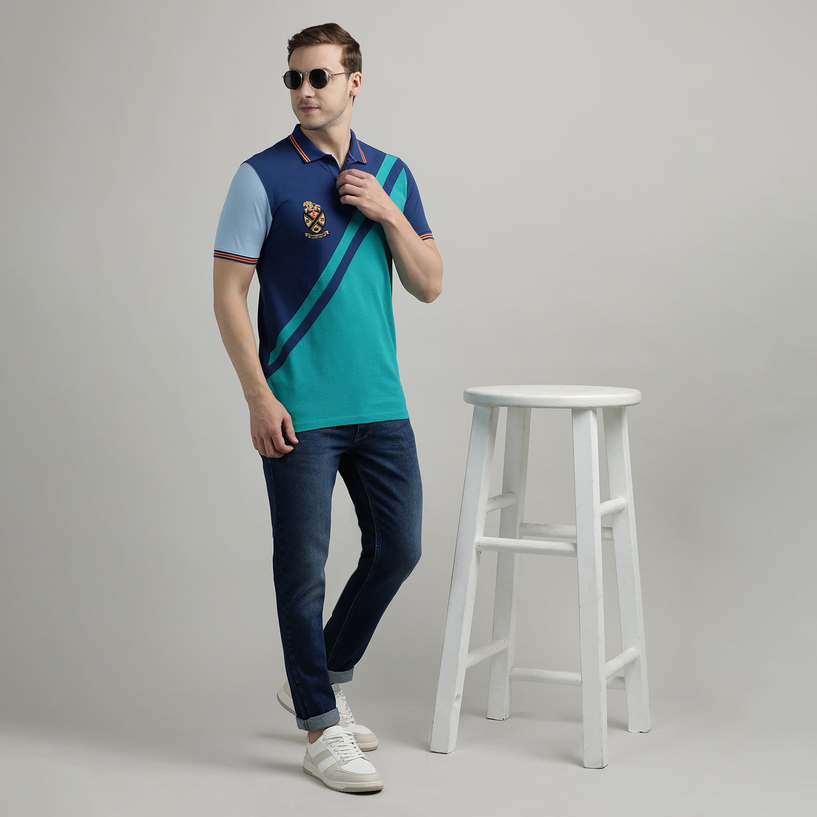 Polo T-Shirt Navy and Blue Grass Cut and Sew