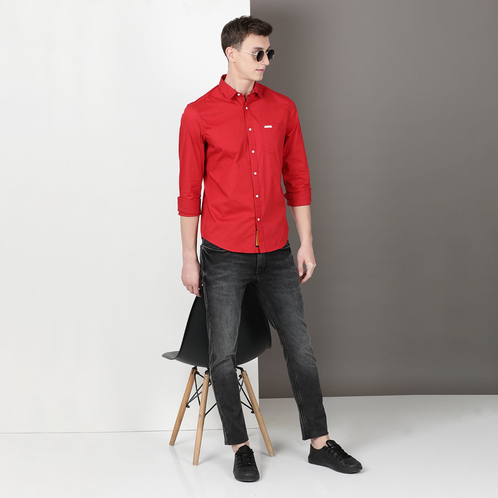 Red Solid Full Sleeve Shirt