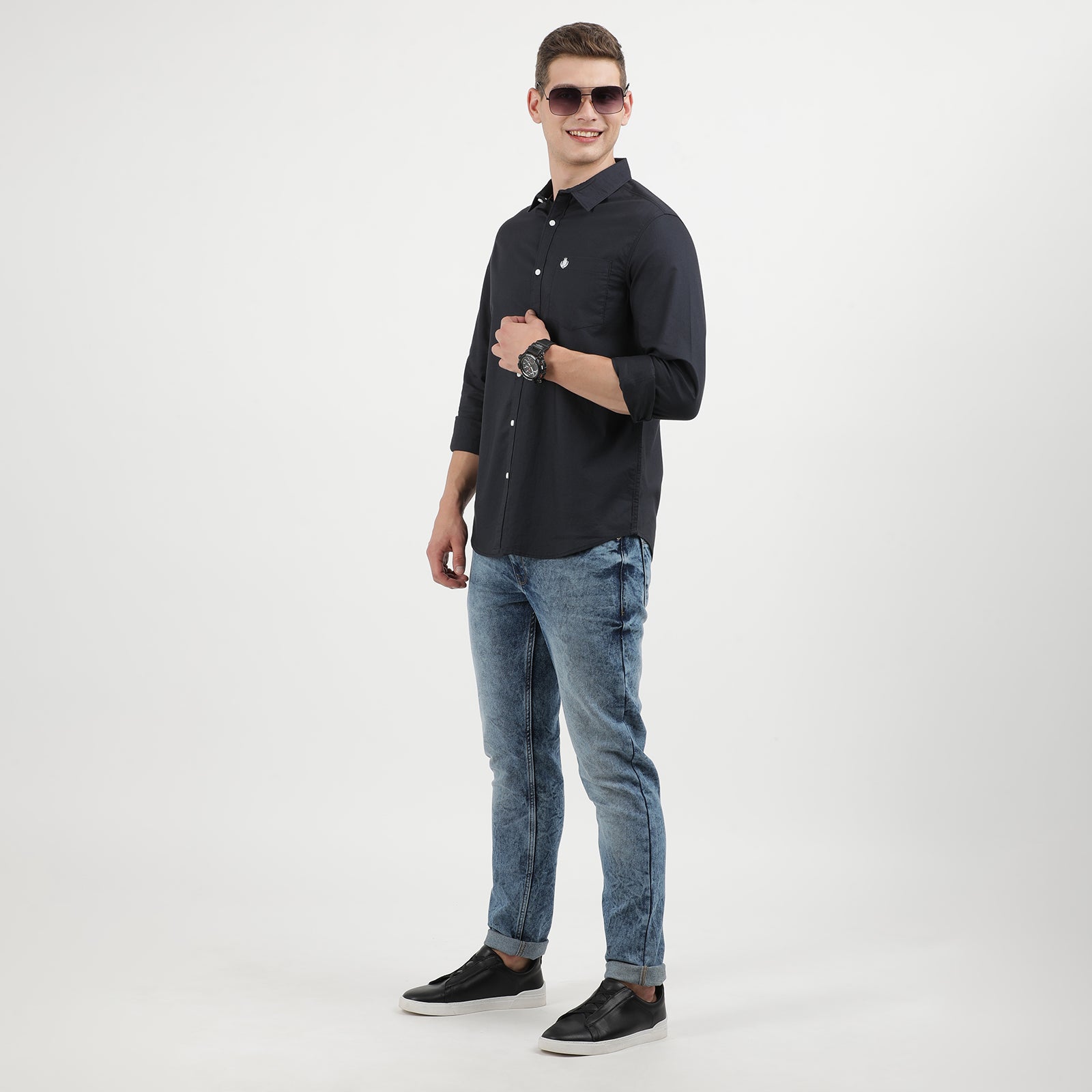 Dark Navy Solid Full Sleeve Casual Shirt