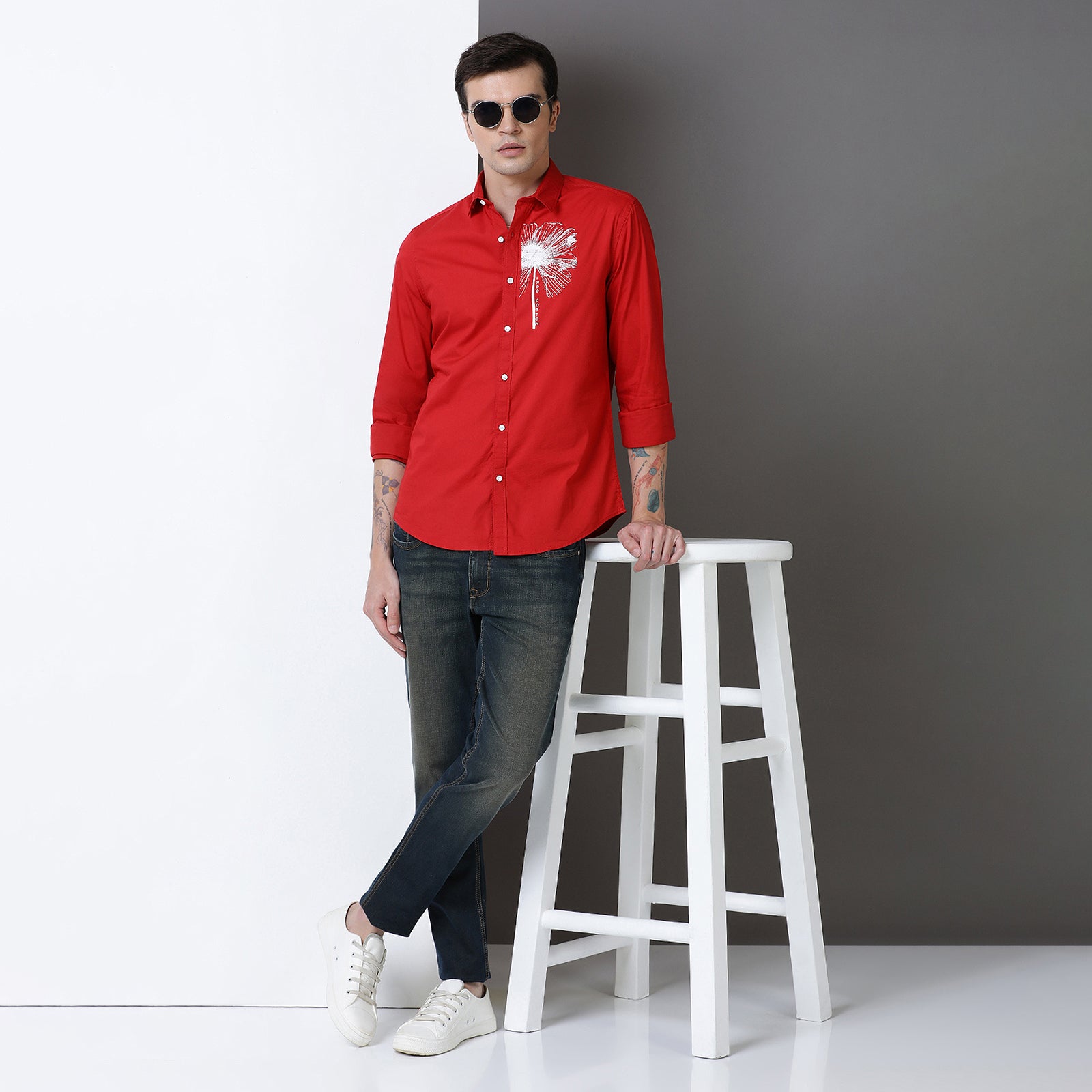 Red Colur With White Print Full Sleeve Shirt