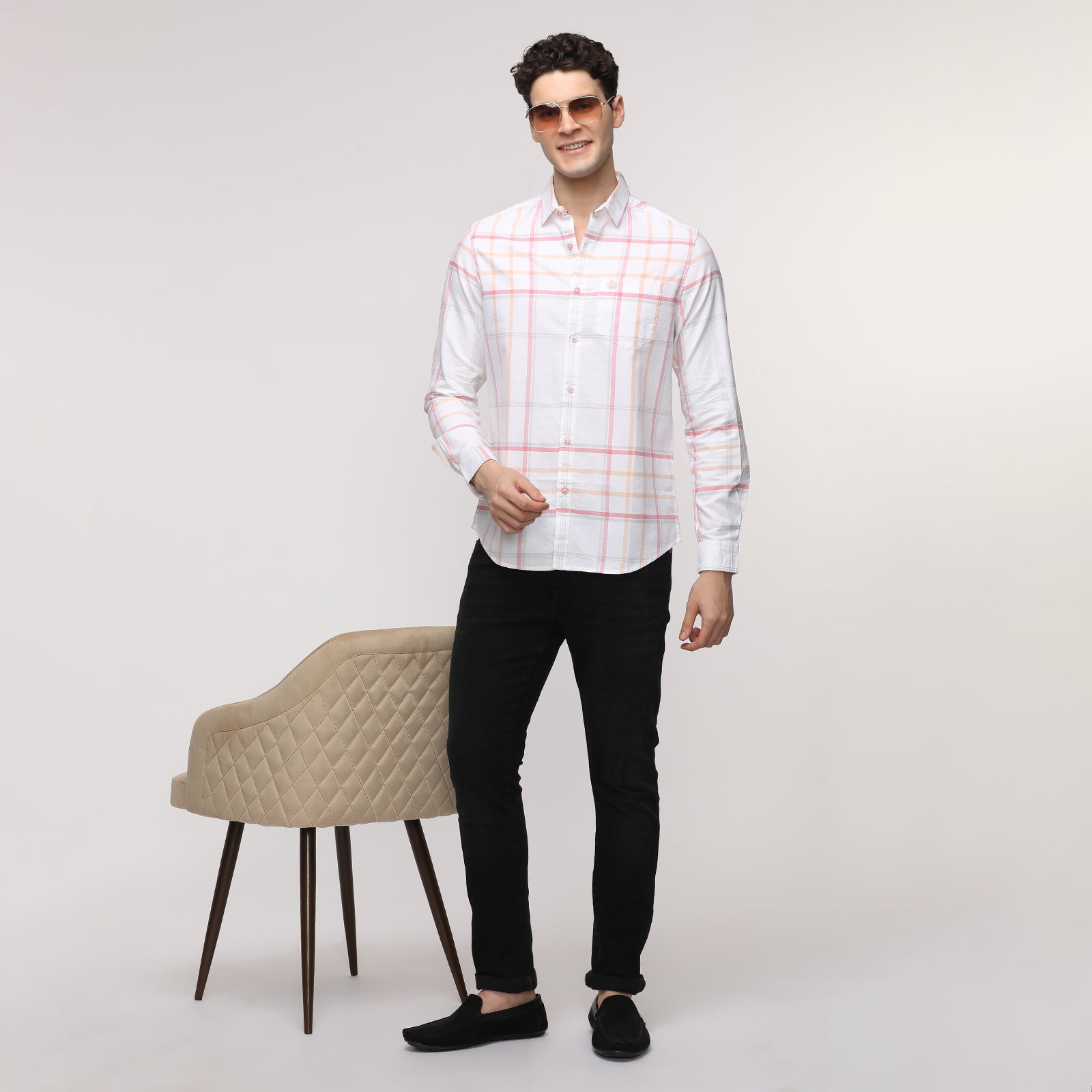 Men's Checkered Slim Fit Shirt with Patch Pocket