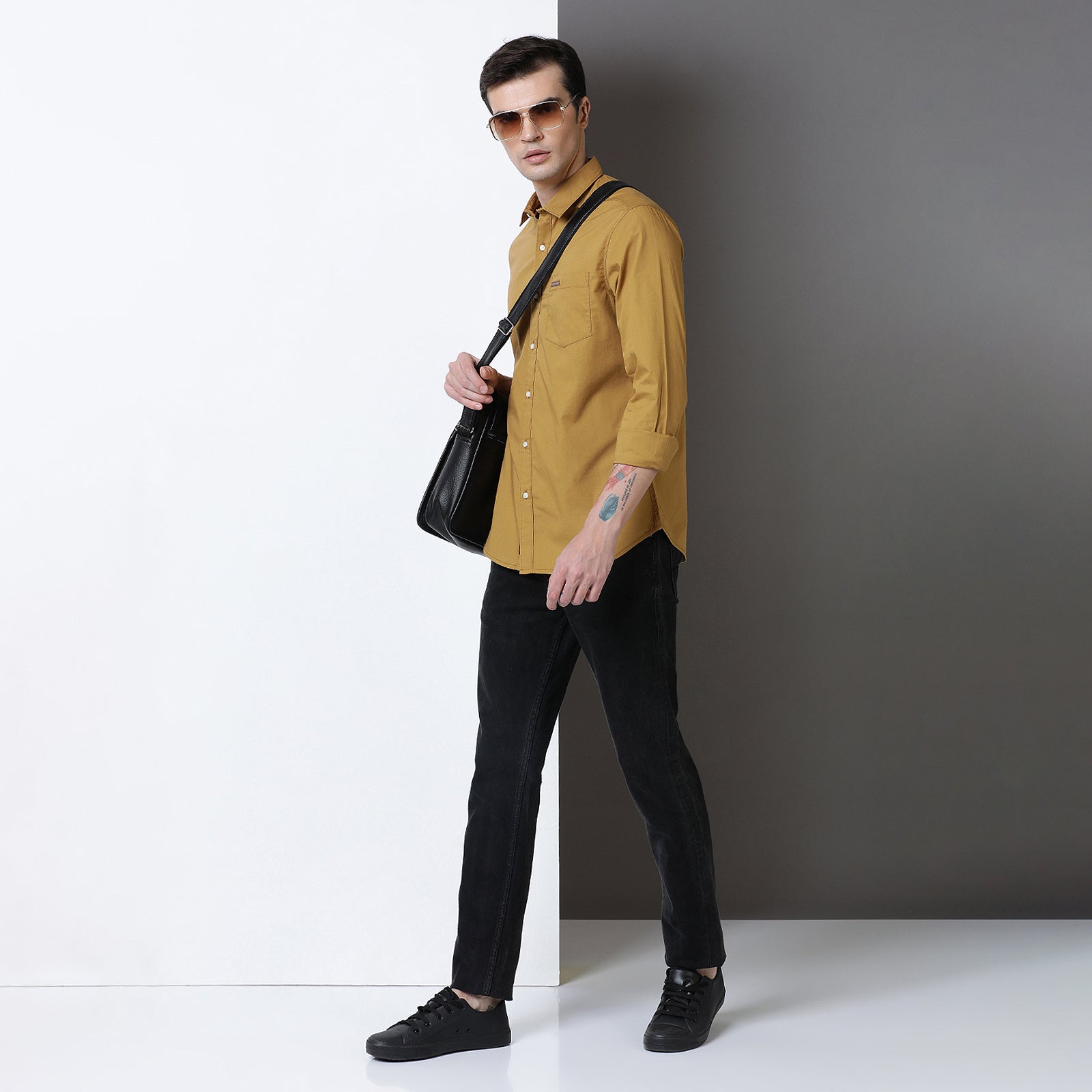 Mustard Solid Full Sleeve Shirt