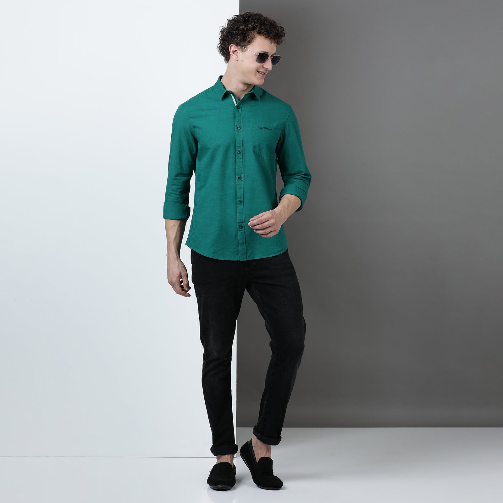 Green Solid Full Sleeve Shirt