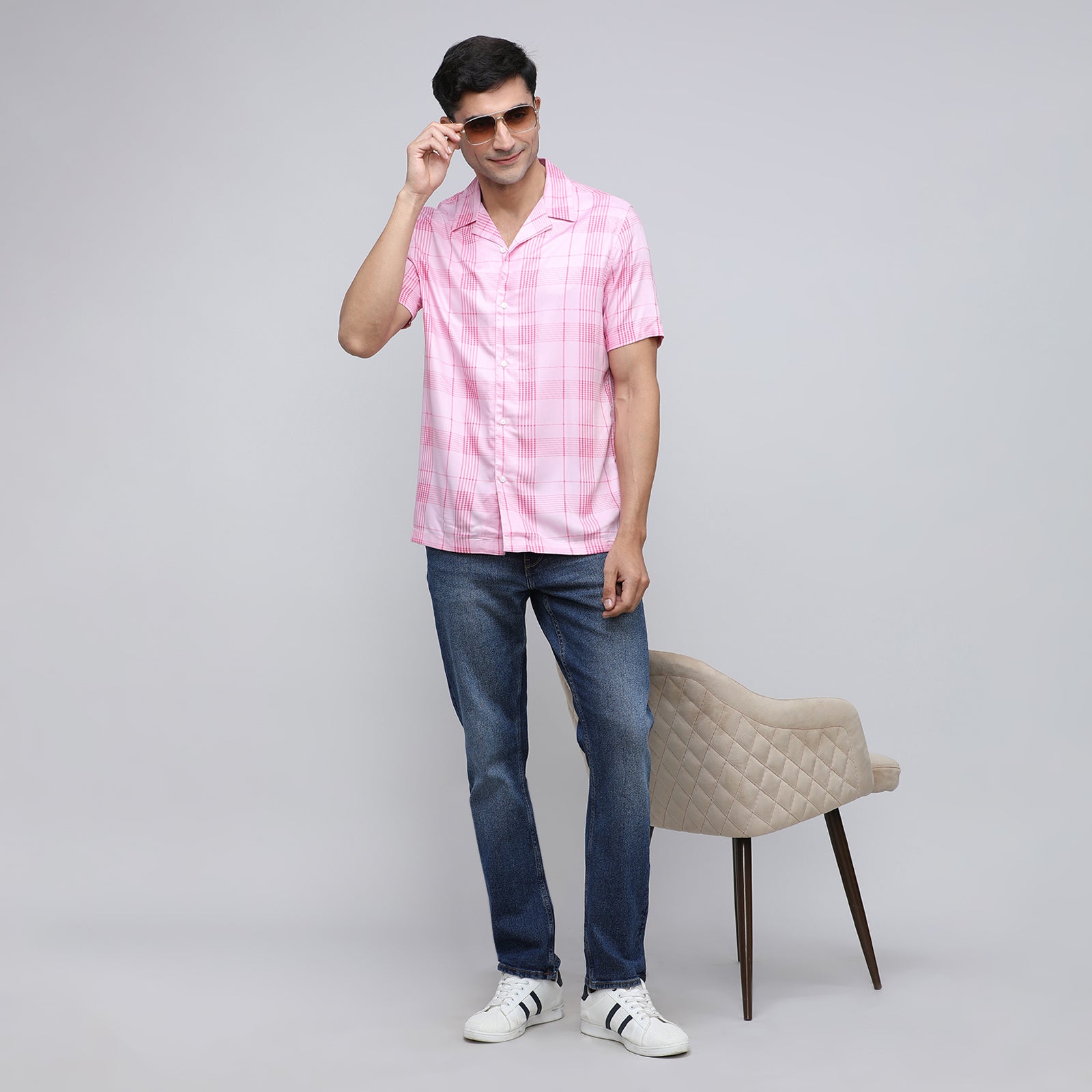 Indo Cotton Men's Checkered Half Sleeve Shirt