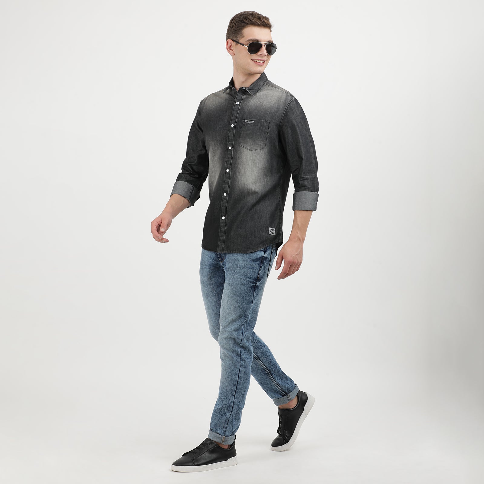 Men's Black Dark Washed Full Sleeve Casual Denim Shirt