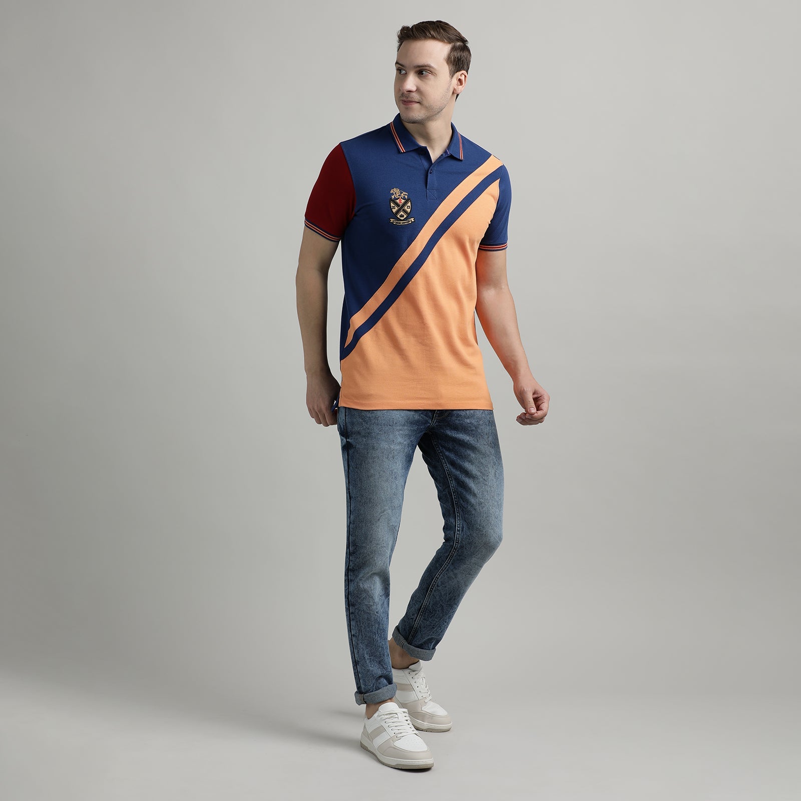 Polo T-Shirt Navy and Muskmelon Cut and Sew