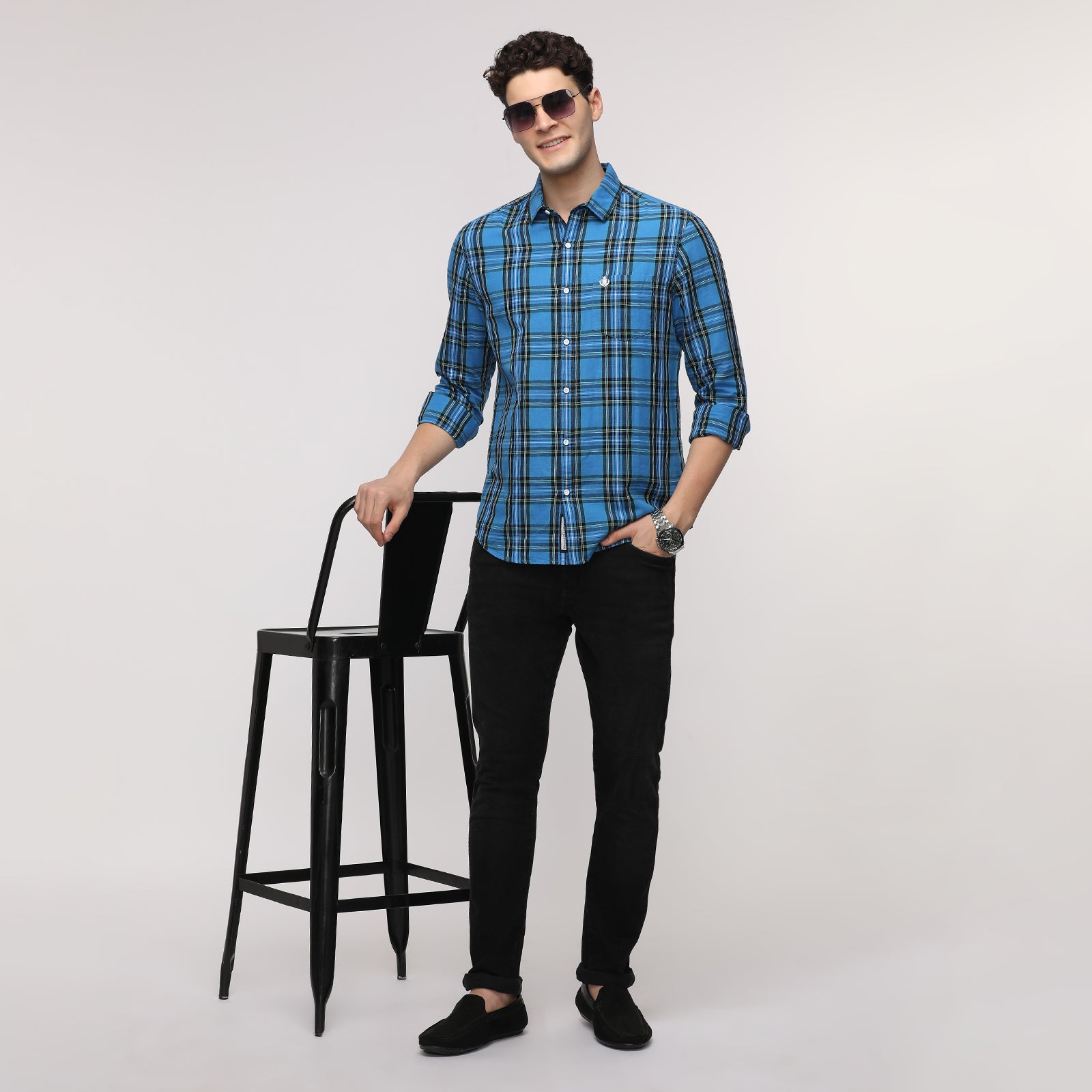 Men's Checkered Slim Fit Shirt With Patch Pocket