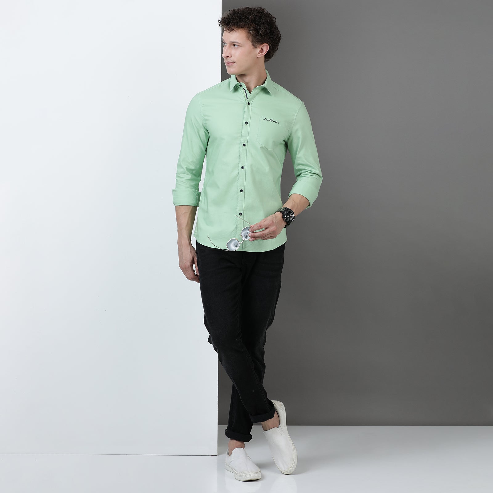 Green Solid Full Sleeve Shirt