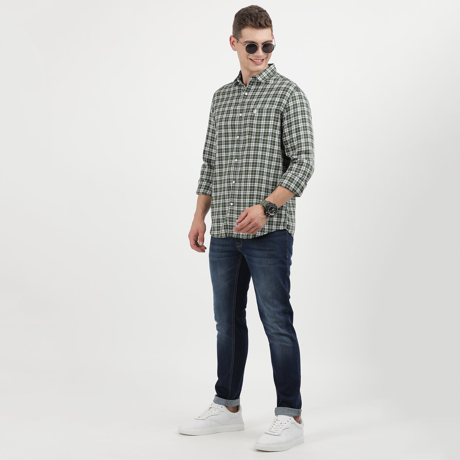 Men's Green Plaid Casual Shirt