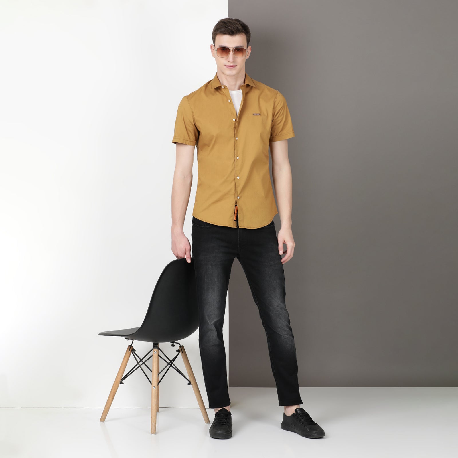 Mustard Solid Half Sleeve Shirt