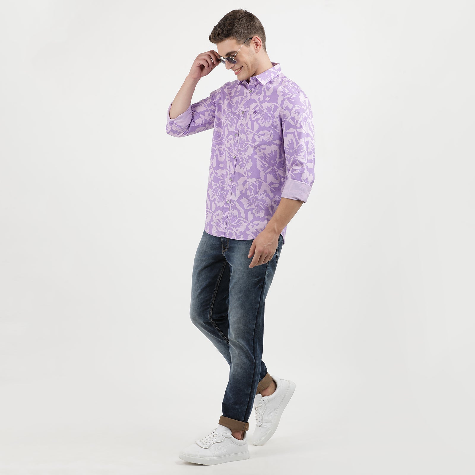 Men's Lilac Floral Print Long Sleeve Shirt