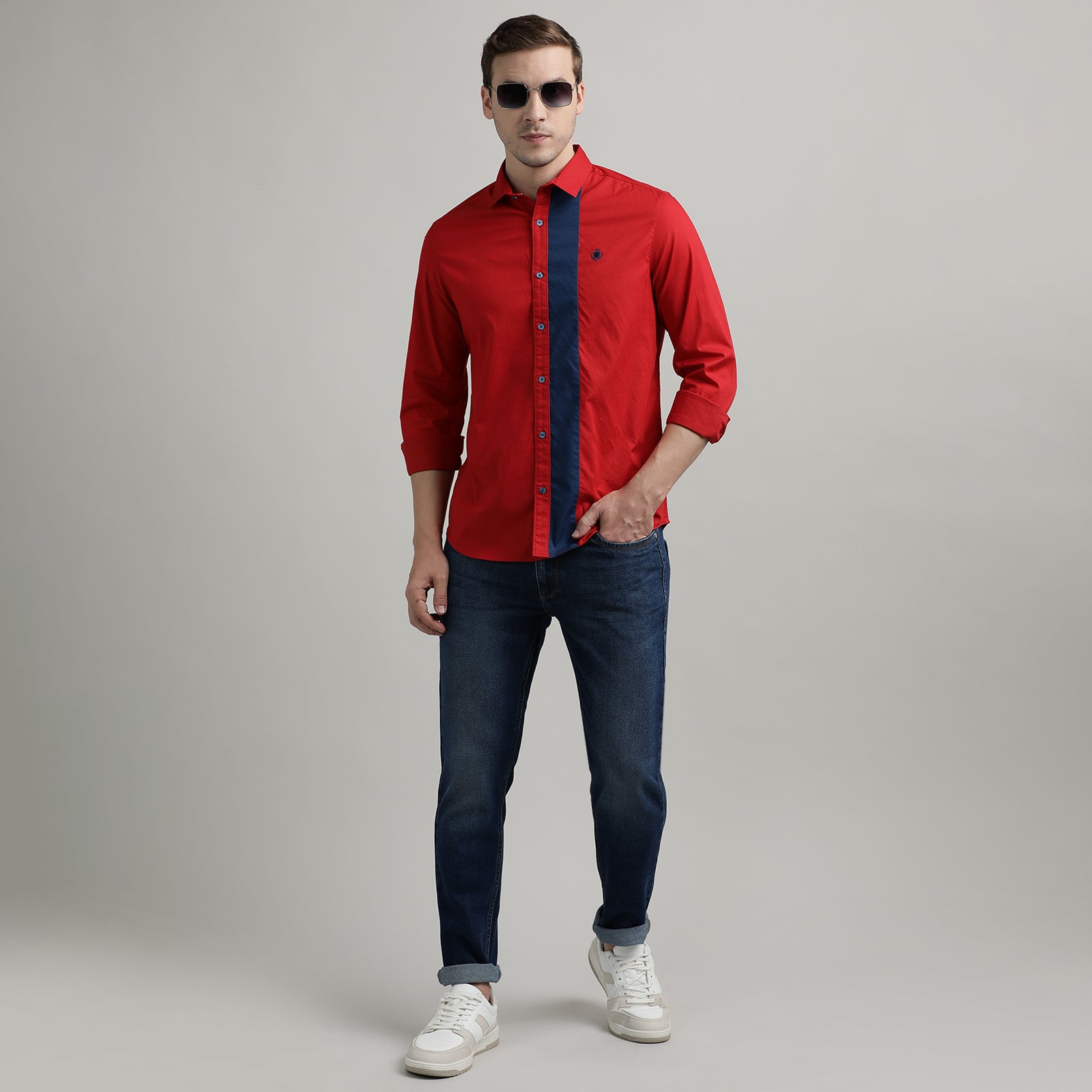 Red And Blue Cut&Sew Full Sleeve Shirt