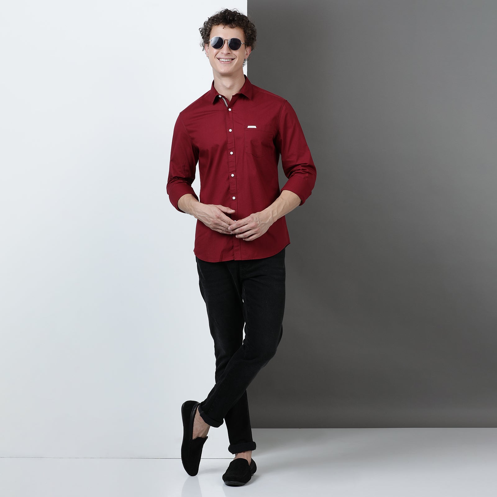 Tibetan Red Solid Full Sleeve Shirt