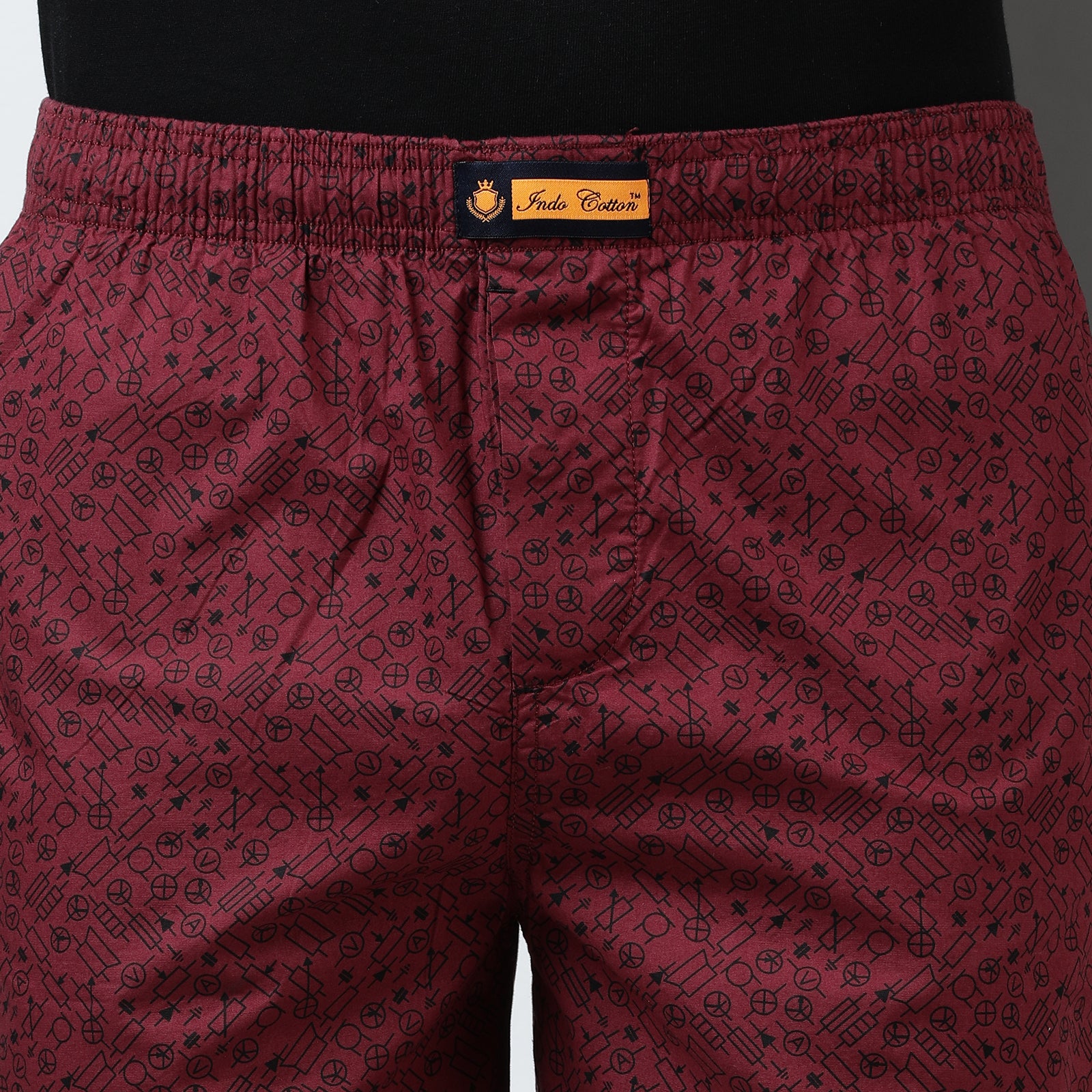 Marron Cotton Printed Long Thigh Shorts