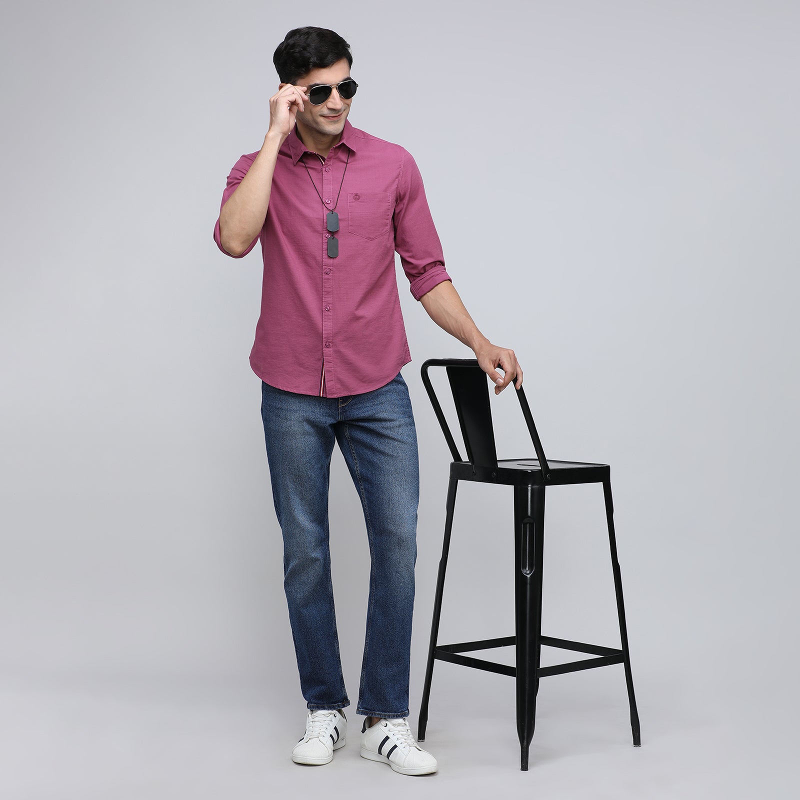 Indo Cotton Men's Solid Full Sleeve Shirt