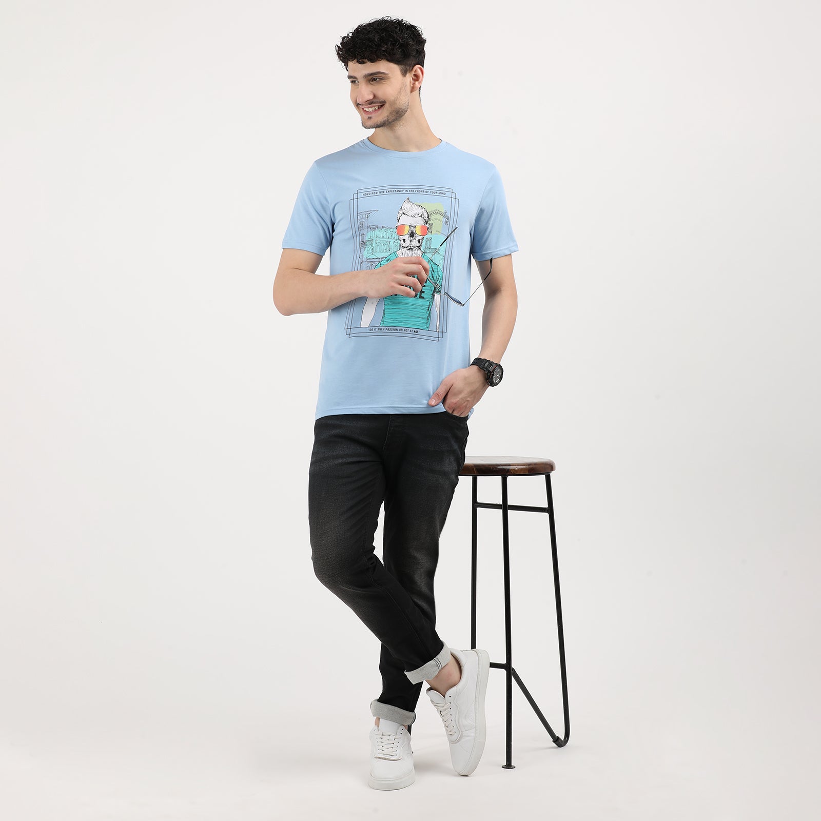 Powder Blue Modern Noise Crew Neck T-Shirt