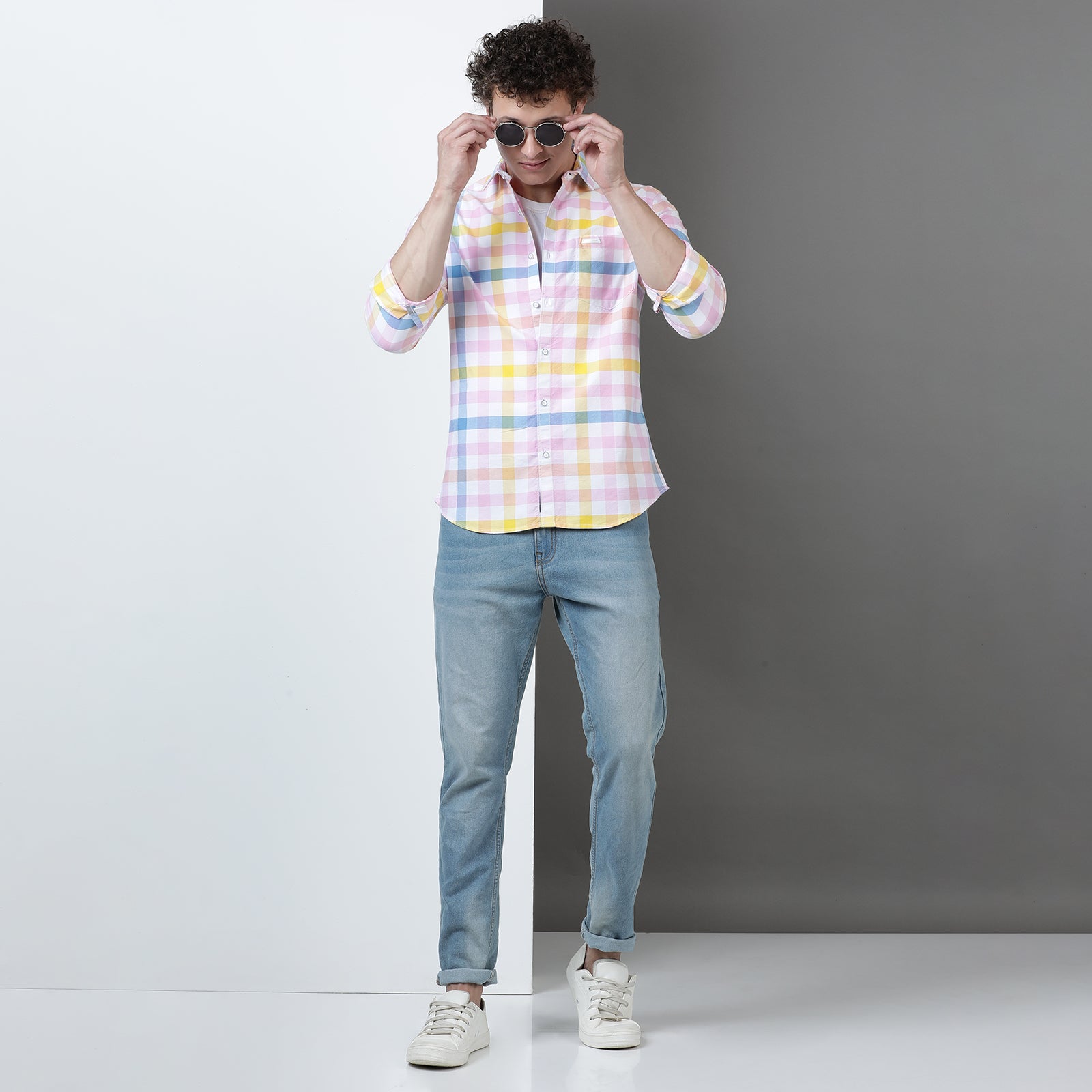 White Yarn Dyed Checks Full Sleeve Shirt