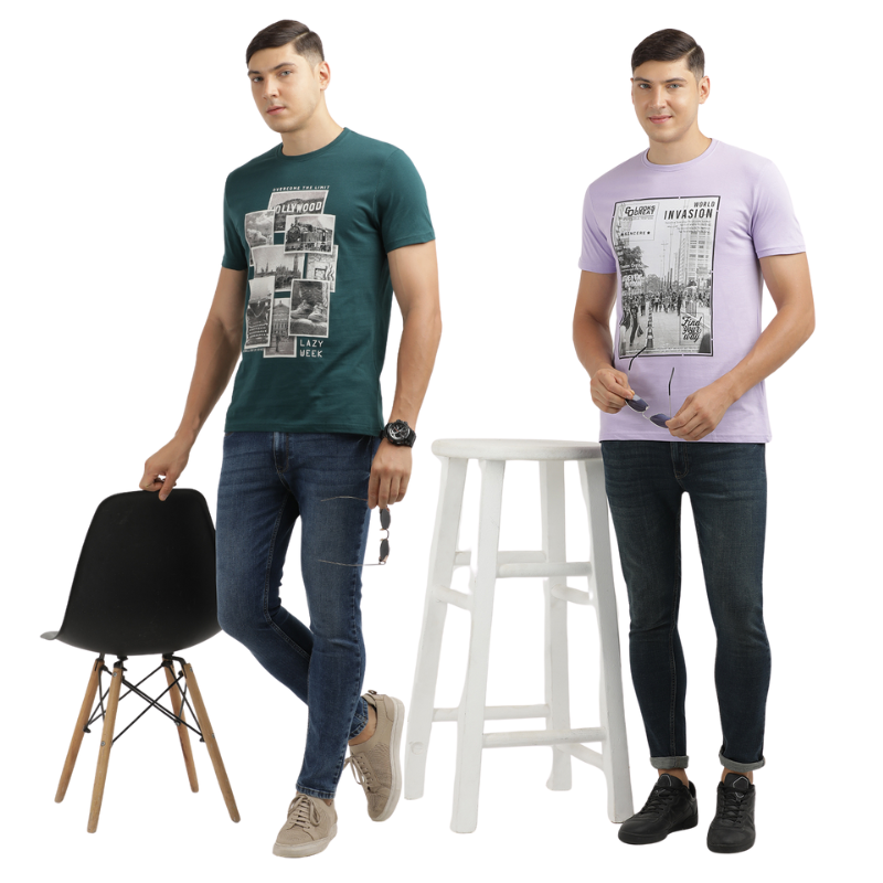 Men's Hollywood Over The Limit & World Invasion Find Your Way Round Neck Printed T-Shirt Pack of 2