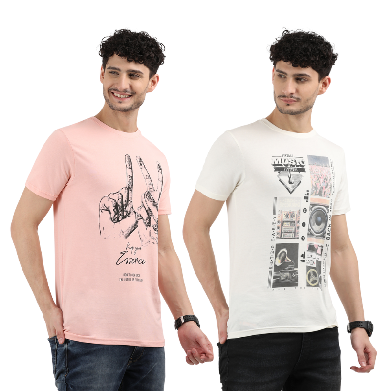 Men's Keep Your Essence & Vintage Music Festival Graphic T-Shirt Pack Of 2