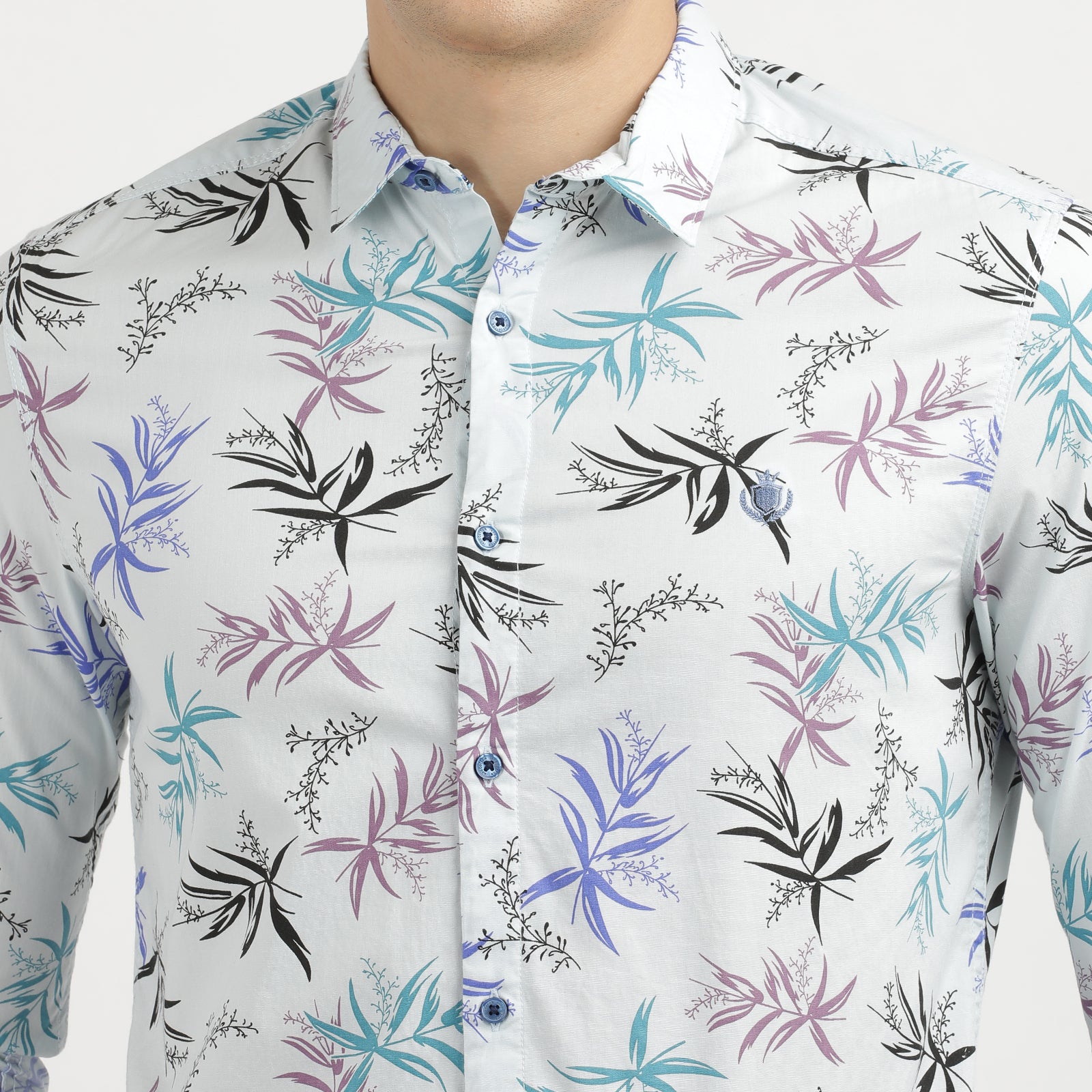 Illusion Blue Floral Print Full Sleeve Casual Shirt