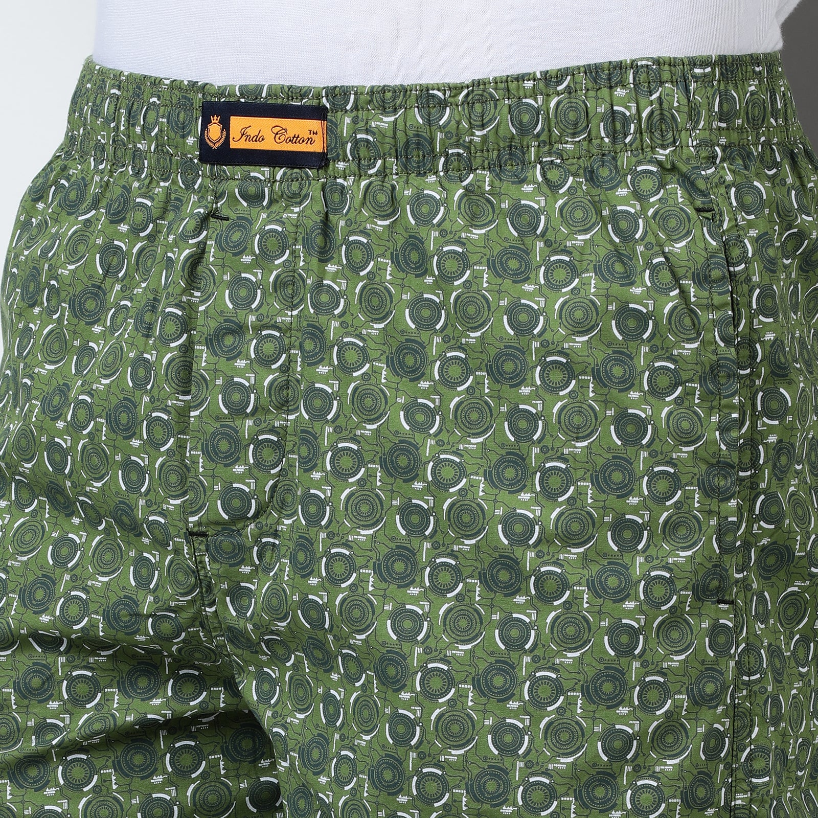 Green Cotton Printed Long Thigh Shorts