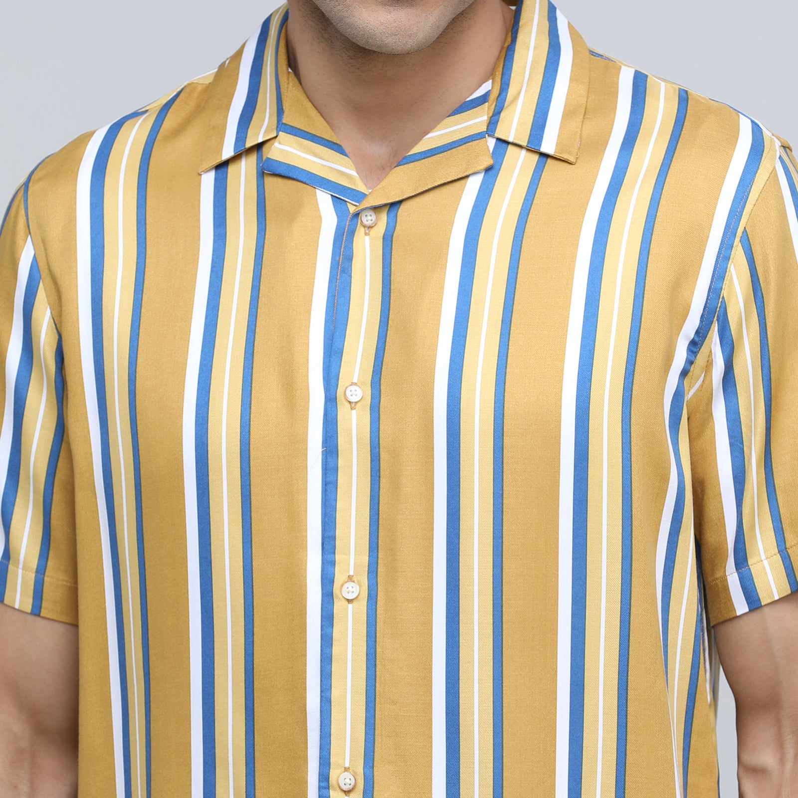 Indo Cotton Men's Striped Half Sleeve Shirt