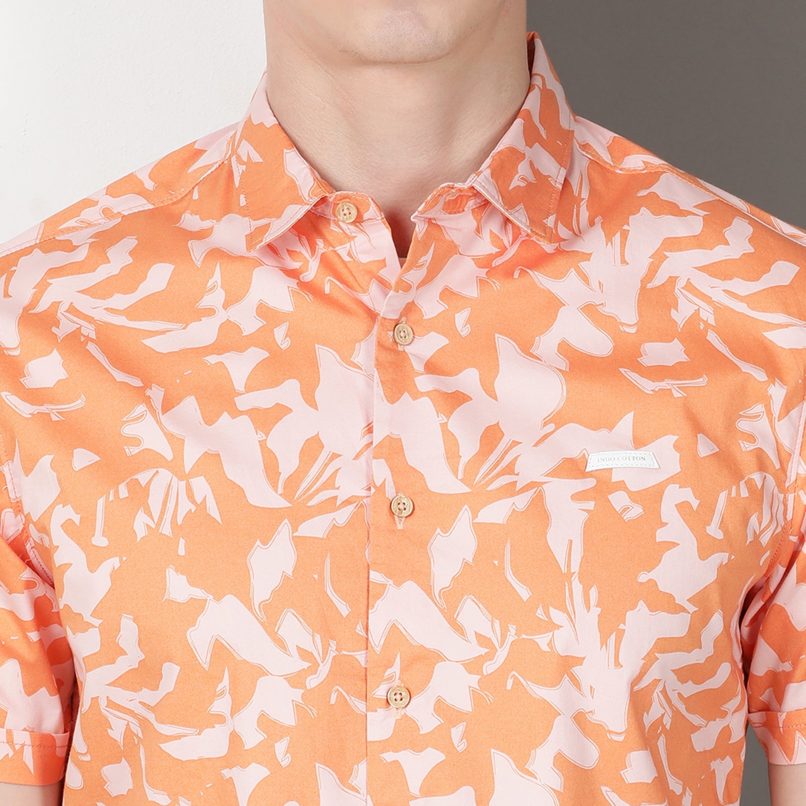 Orange Half Sleeve Floral Printed Shirt