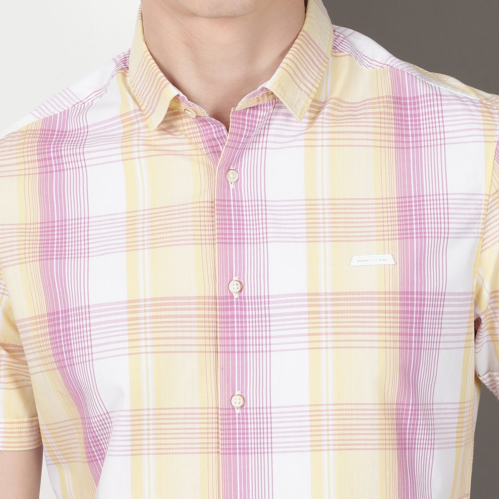 Purple & Yellow Half Sleeve Checkes Shirt