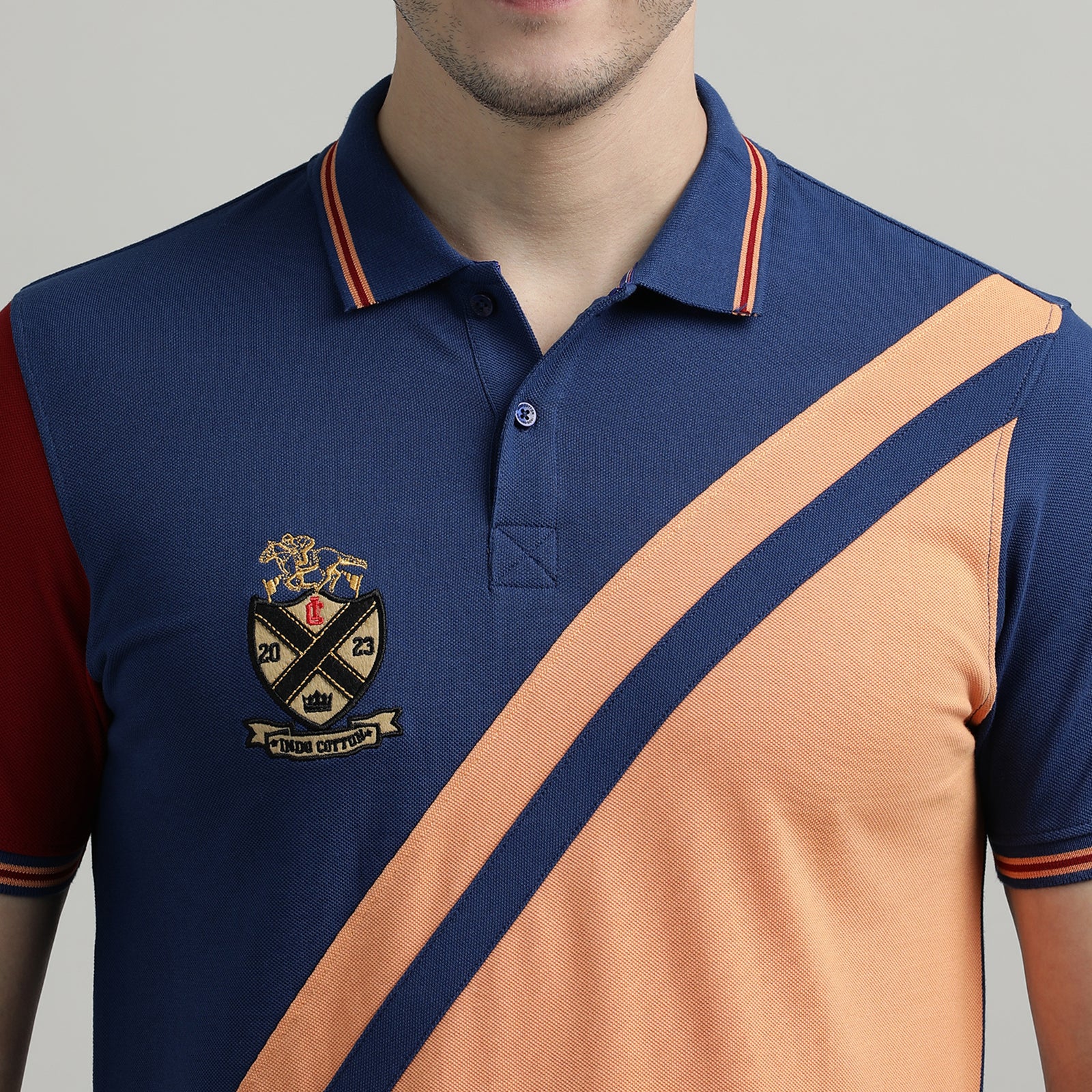 Polo T-Shirt Navy and Muskmelon Cut and Sew