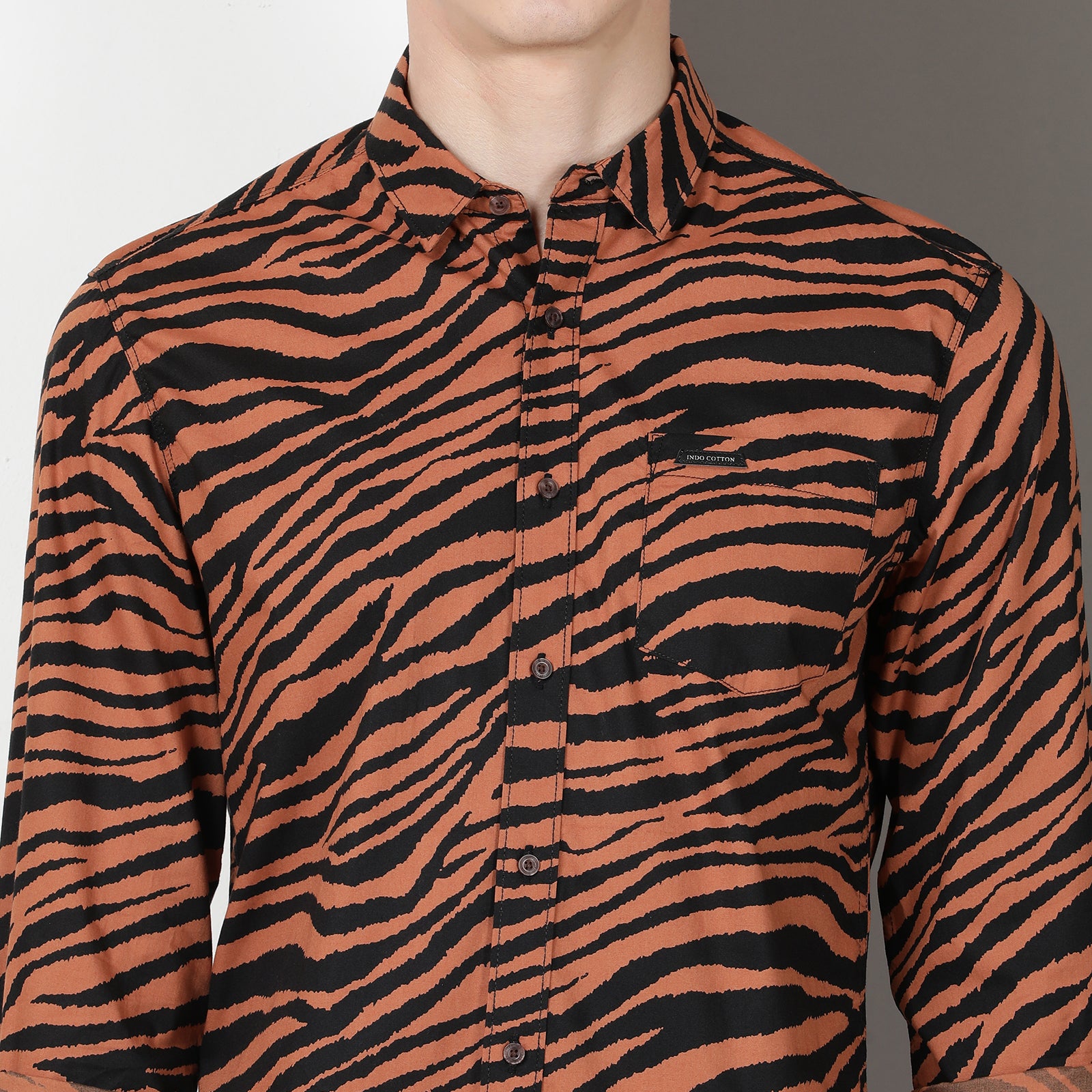 Brown & Black Animal Print Full Sleeve Shirt